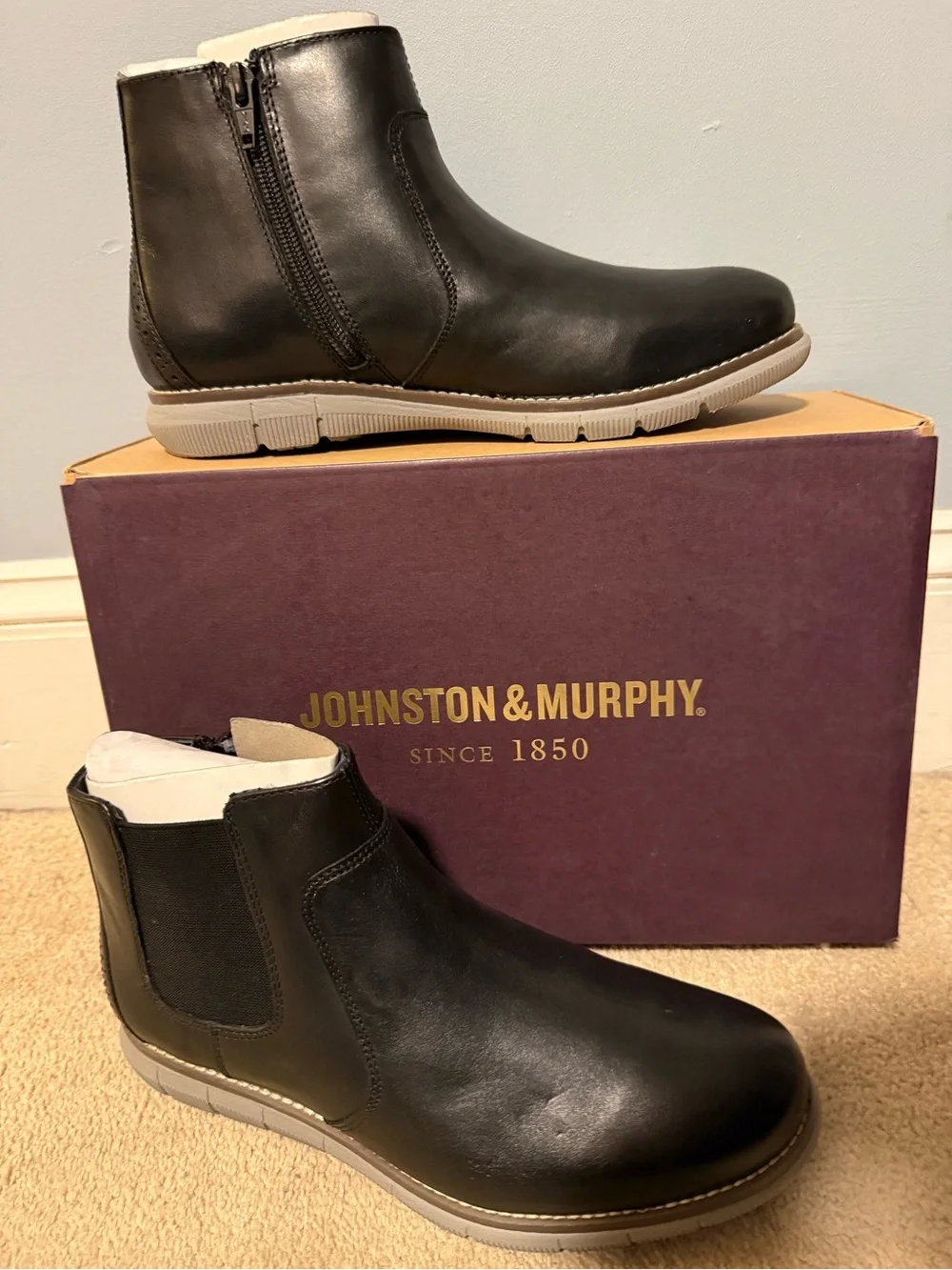 Johnston & Murphy Boys’ Black Leather Chelsea Boots NIB - Picture 1 of 6